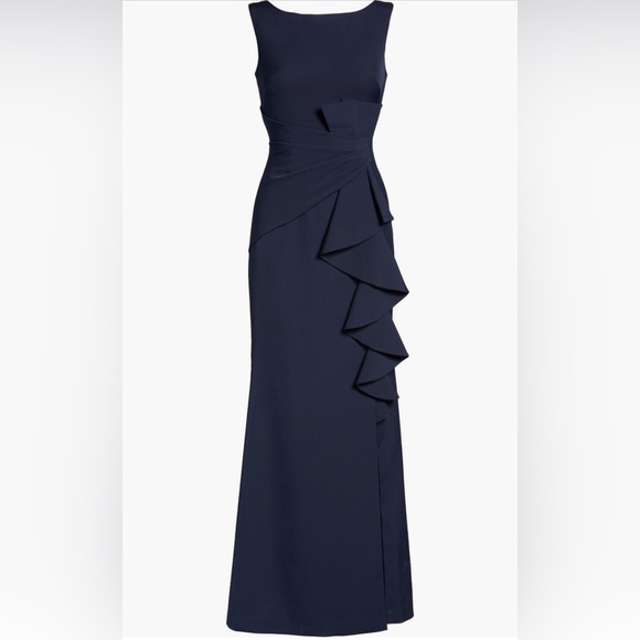 Eliza J Ruffle Front Gownaxi Dress In Navy Size 2 - Picture 5 of 11